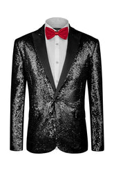 Black Sequins Two Piece Peaked Lapel Prom Suit
